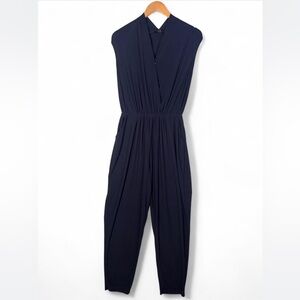 Apt 9 Black Navy Sleeveless Jumpsuit Size Large Elastic Waist Chic